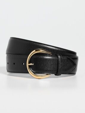 B-Low the Belt Black Leather Belt with Gold Crescent Buckle